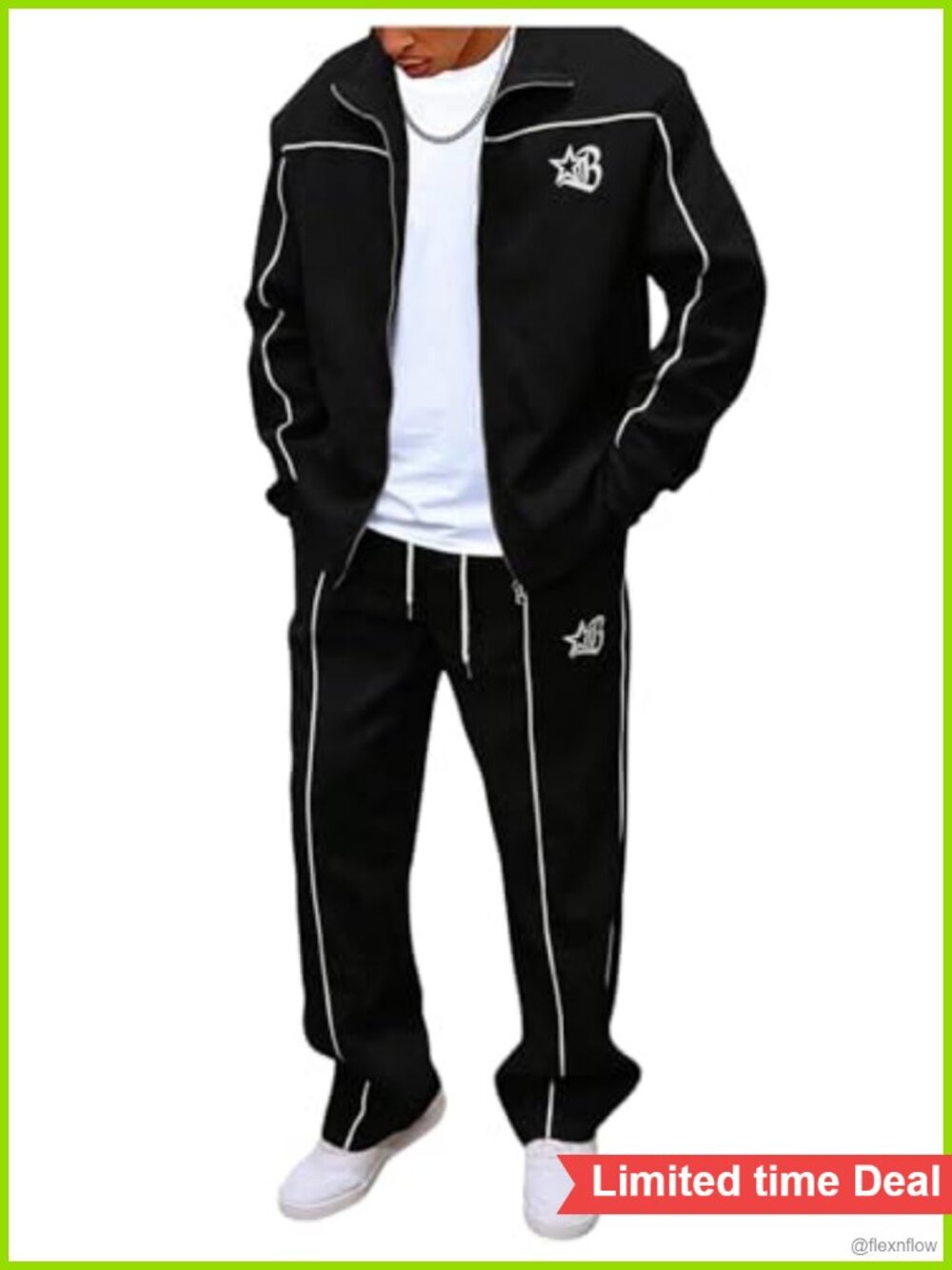 Men 2 Piece Tracksuit Set Zip Up Jacket Baggy Pants Streetwear